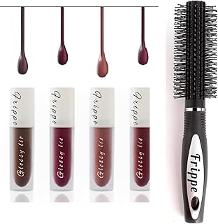 Frippe Nude Liquid Glossy Lipstick With Round Hair Brush | Lipsticks Set For Women | Lipstick Combo Pack Waterproof | Hair Brush For Adding Curls, Vol