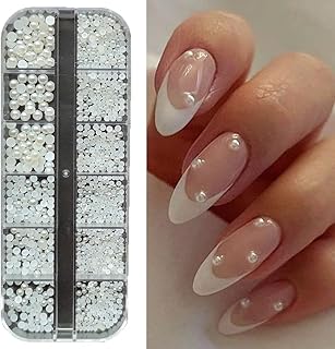 12 Grid Natural Pearl Color Nail Art Semi Circle Flat Back DIY Manicure Decoration Set for Nail Design Accessories