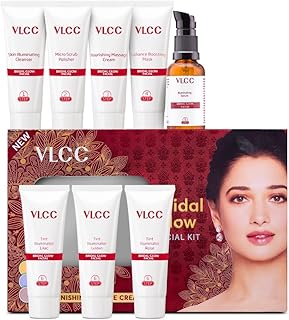VLCC Bridal Glow Facial Kit - 147g | At-Home Facial With 3 Illuminator Strobe Creams - Gold, Lilac, Rose | With Hyaluronic Acid, Niacinamide, and Vita