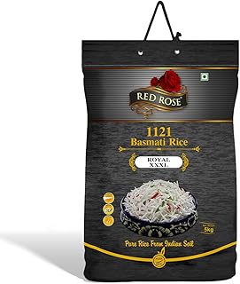 Red Rose Royal XXXL Basmati Rice 5Kg, Perfectly Aged Grain, Rich Aroma, Best Indian Basmati Rice for Biryani