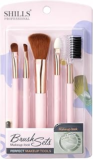 Makeup Brush Set, 5 Pieces Face and Eye Brushes with Soft Bristles, Pink Handle, Foundation Powder Blush Eyeshadow Cosmetic Kit