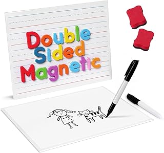 2Pcs Magnetic Small White Board Cards - 30x23cm Double Sided Lined & Blank, Dry Erase Writing Boards with Sponge Eraser & Storage Bag for Kids, Studen