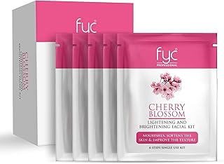 FYC PROFESSIONAL Cherry Blossom Lightening & Brightening Facial Kit | 6 Step Facial Kit for Glowing Skin | Pack of 5 (55g × 5, 275g)