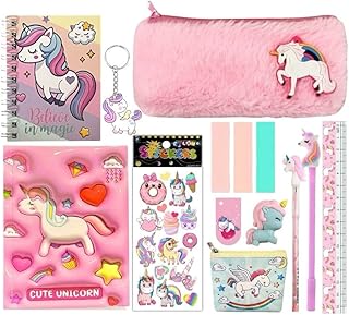 12 Pcs Unicorn Combo Set For Girls Kids Unicorn Theme Gift Bag Stationery Set Age 6-8 Years 10-12 Year I Diary, Stickers, Pen-Pouch, Scale, Eraser, Wa