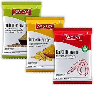 Skylys Turmeric Haldi Powder, Red Chilli Lal Mirch Mirchi Powder, Coriender Dhaniya Powder | Blended Spice Mix | Healthy Delicious Cooking (500G Each,