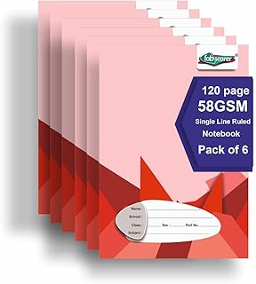 Hindi Notebook (Single Line Ruling) | 120 Pages, Pack of 6 | 24 x 18 cm | Soft Bound Ruled Notebook with Margin | White Paper | Ideal for Homework, Sc