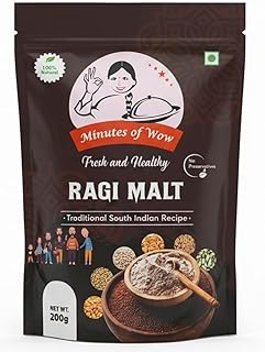 Minutes of Wow Sprouted Ragi Health Drink Mix | Iron & Calcium Rich Millet Breakfast | No Added Sugar | Traditional Andhra Style | 200g