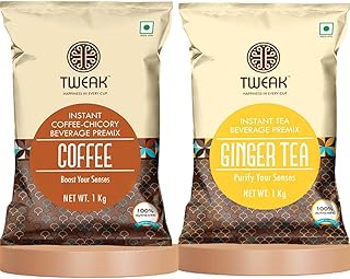 Tweak Instant Ginger Tea Premix + Coffee Premix 1kg Each (Make 60 Cup of 100ml) | Premium Blend & Rich Aromatic Coffee & GingerTea Premix Perfect for