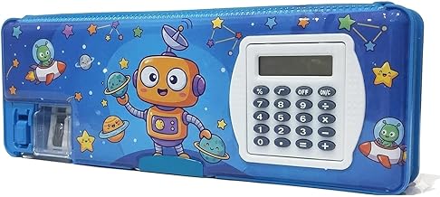 YBN Multipurpose Magnetic Pencil Box with Calculator & Dual Sharpener Geometry Box for Girls & Boys for School | Big Size Cartoon Printed Pencil Case