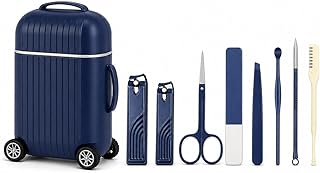 8-in-1 Manicure Pedicure Kit with Suitcase Design Case - Stainless Steel Nail Clipper Set with Scissors, Tweezers, Ear Pick, Nose Hair Trimmer | Porta