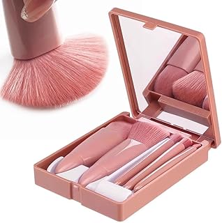 All-in-One Portable Makeup Brush Set with Mirror Storage Case – 5 Professional Soft Bristle Brushes for Face & Eyes – Compact Travel-Friendly Beauty K