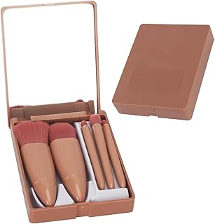 5-in-1 Mini Makeup Brush Set with Mirror,Travel-Friendly Foundation, Eyeshadow, Blush & Powder Brushes in Compact Case for Women & Girls