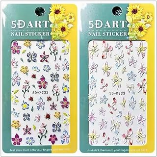 Embossed 5D Nail Art Stickers Set – Macaron-Themed Fruit, Florals & Cartoon Patterns – Summer Adhesive Nail Decals for DIY Manicure – Pack of 2, Multi
