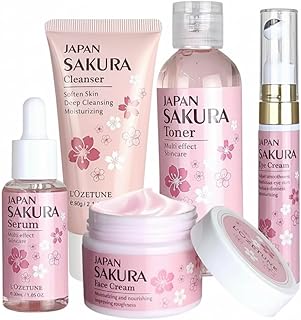L'ozetune Skin Care Set JAPAN-SAKURA Women Beauty Gift Sets Skin Care Kit with Cleanser, Toner, Serum, Eye Cream, Face Cream Kit 5pcs