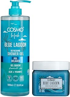 Cosmo Skin Care Be Fresh Blue Lagoon Refreshing Shower Gel 1000ml & Shea Sugar Scrub 450g Combo | Body Wash With Aloe & Vitamin E | Deep Exfoliate Scr