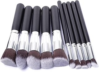 10 Pcs Cosmetic Makeup Brush Set with 5 Pcs Big 5 Pcs Small Makeup Brushes - Black&Silver