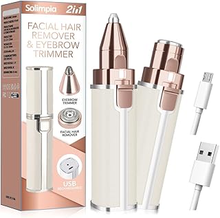 SOLIMPIA Women's Facial Hair Remover, 2-In-1 Epilator With Built-In Led Light And Usb Charging, Suitable For Eyebrows, Lips, Cheeks, Chin And Neck, Hy