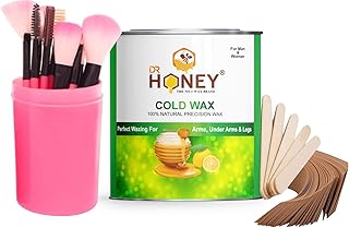 DR HONEY hair removal cold wax 600 gram and Makeup Brushes Set Tool Pro Foundation Blending Blush Eyeliner Face Powder Brush Kit (pack of 12) pink col