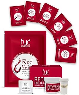 FYC Professional Red Wine Facial Kit with Bleach Combo, 6-Step Skincare Treatment, 55g Facial Kit + 31g Bleach