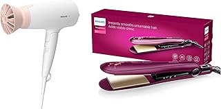 PHILIPS BHS738/00 Kerashine Titanium Wide Plate Straightener With SilkProtect Technology, Teal & Hair Dryer BHD308/30 1600W Thermoprotect AirFlower, 3
