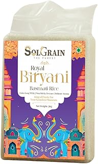SOLGRAIN Royal Biryani Basmati Rice 5Kg| King of Long Grains | Perfectly Aged Raw 1121 Basmati | Renowned for Long, Slender Grains