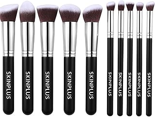 SKINPLUS Premium Kabuki Makeup Brush Set – 10 pcs Professional Synthetic Foundation, Powder, Blush & Eyeshadow Brushes (Black/Silver, 10 Pcs Makeup br