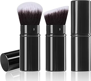 Makeup Brushes, 2Pcs Retractable Kabuki Makeup Brushes – Soft Synthetic Bristle Travel Powder Foundation Brush Set for Blending Bronzer Blush Highligh