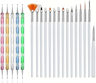 Nail Art Brushes | Nail Art Design Painting and Drawing UV Polish Brush Tool Kit | 15 pcs Nail Art Brushes Kit with 5 pcs Nail Dotting Pens (Pack Of 2