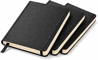 A5 Black PU Leather Notebook Pack of 3 | Premium Hardcover Journal, Thick Cream Pages, Elastic Closure, Ribbon Bookmark | Office, College & Daily Use
