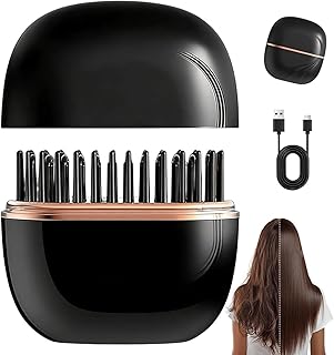 Electric Hair Straightening Comb USB Type-C Rechargeable Hair Styling Brush with Double Layer Teeth - Portable Anti Frizz Hair Straightener Comb with