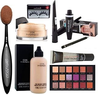Professional Makeup Combo Kit Waterproof Natural Foundation, Primer, Eyeliner, Mascara, Eyebrow Pencil, Loss Face Powder, Eyeshadow 18 Shades With Bru