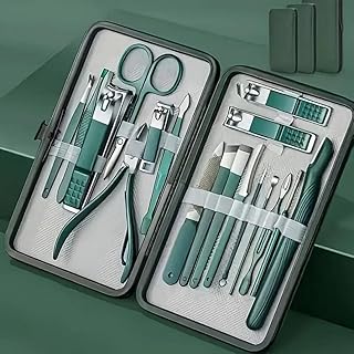 Manicure Pedicure Kit, Professional Nail Clipper Set with Stainless Steel Tools, Travel Grooming Kit with Case for Men & Women (Green)