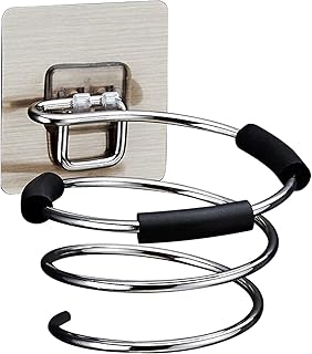 Stainless Steel Hair Dryer Holder – Wall Mounted Self Adhesive Bathroom Organizer Rack Space-Saving Styling Tool Stand for Hair Dryer & Accessories (S