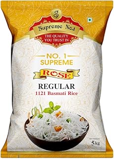 Supreme No.1 Rose Regular 1121 Basmati Rice | Long Grain Daily Use Rice | Naturally Aromatic | Non-Sticky & Fluffy Texture (5 kg)