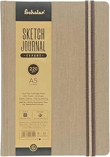 Scholar Expert Sketch Journal – 220 GSM Thick Drawing Paper | Glue Bound Sketchbook | Premium Art Journal for Pencil, Charcoal, Ink, Pastel & Mixed Me