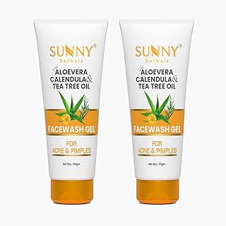 Sunny Herbals Face Wash Gel With Aloevera, Calendula & Tea Tree Oil | Aloevera & Calendula Removes Damaged Skin Cells | Tea Tree Treats Acne & Pimples