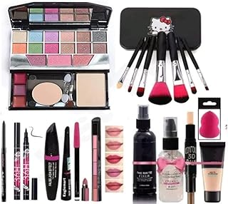 Makeup Kit | 19-Piece Set with Brushes, Lipstick, Fixer, Primer, Contour, Foundation, Eye Combo, Eyeliner, Kajal & Sponge