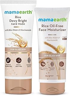 Mamaearth Korean Glass Skin Combo | Rice Face Wash (100 ml) + Rice Oil-Free Moisturizer (80 g) | Hydrates, Brightens, & Evens Skin Tone | Niacinamide