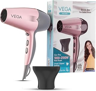 Vega Go Pro 2100W Professional Hair Dryer with Detachable Nozzle, 2 Speed & 3 Temperature Settings with Cool Shot Button for Salon-like Blow Dry, Hair