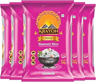 KRAYON Daily Basmati Rice - Premium Basmati Rice -Pack of 5 - Combo 5Kgs