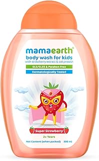 Mamaearth Super Strawberry Body Wash For Kids - 300 ml | Infused with Strawberry and Oat Protein | Gently Cleanses Skin, Dermatologically Tested, SLS/