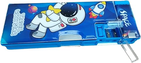 Space Pencil Box with Calculator for Kids Pencil Box for Boys | Magnetic Pencil Box Birthday Return Gifts for Kids | Pencil Box Pencil Box Space Blue