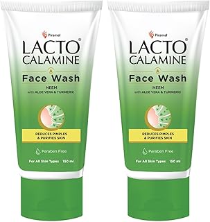 Lacto Calamine Neem Face Wash With Aloe Vera & Turmeric | 150ml each- Pack of 2 | Niacinamide & Salicylic Acid Face Wash | Facewash Reduces Pimples, P
