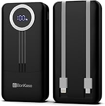 BonKaso 10000mAh Power Bank 22.5W PD Fast Charging with Built-in 2-in-1 Type C & Lightning Cable, Digital Display, Dual USB Output, Compact Portable C