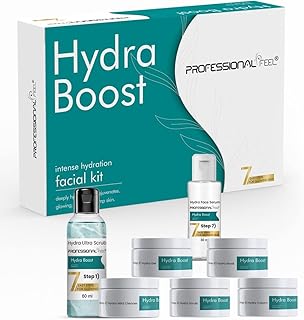 Professional Feel Hydra Boost Intense Hydration Facial Kit, Ultra Scrub + Mild Cleanser + Hydra Scrub + Massage Cream + Hydra Gel + Hydra Mask + Face
