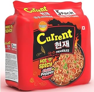 Current Hot n' Spicy Chilli Pepper Instant Noodles Pack of 5 | Red Chilli Pepper ++ Noodles | Extra Spicy Instant Ramen | Quick Ready Non Veg Meal
