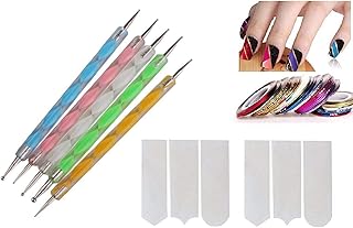 Nail Art Combo(18 Piece Set) 5 Piece Nail Art Pen Set, 11 Piece Stripping Roll Tape and 2 French Manicure Nail Art Tip Sticker Nail Dotting Tool