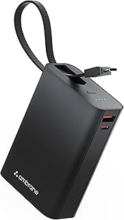 Ambrane 20000mAh Small Pocket Size Powerbank, Hanging InBuilt Type C Cable, 22.5W Fast Charging, Type C PD & USB Output for iPhone, Android Mobiles &
