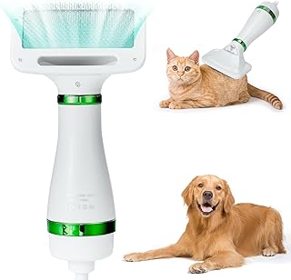 2-in-1 Pet Hair Dryer with Slicker Brush for Dogs & Cats, Portable Grooming Hair Blower and Hair Removal Comb, Adjustable Temperature Pet Dryer for Fa