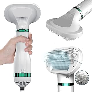 Dog Hair Dryer Brush for Dog & Cats | Portable 2 in 1 Pet Hair Dryer with Self Cleaning Slicker Brush | Cat &Dog Grooming Dryer & Comb | Professional
